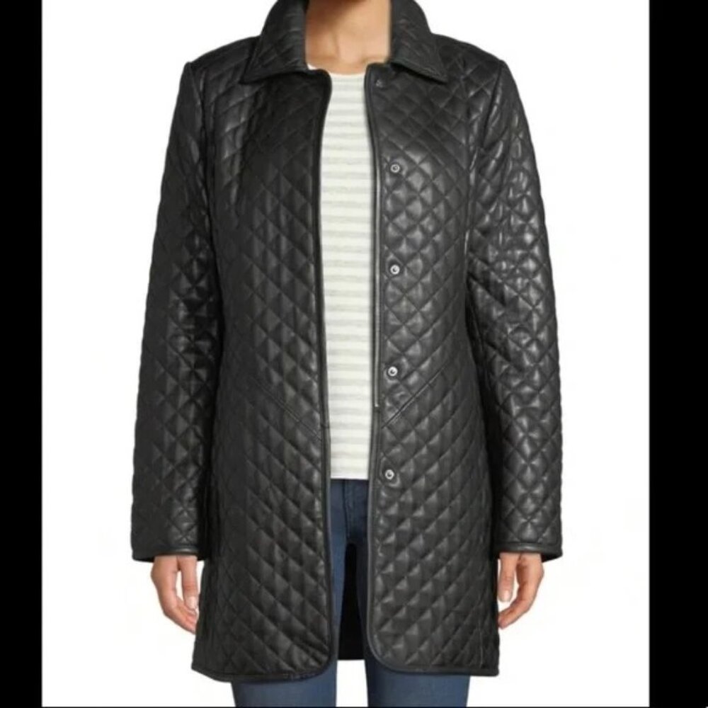 Neiman Marcus Leather Collection | Black Quilted Leather Trenchcoat | Sz XL